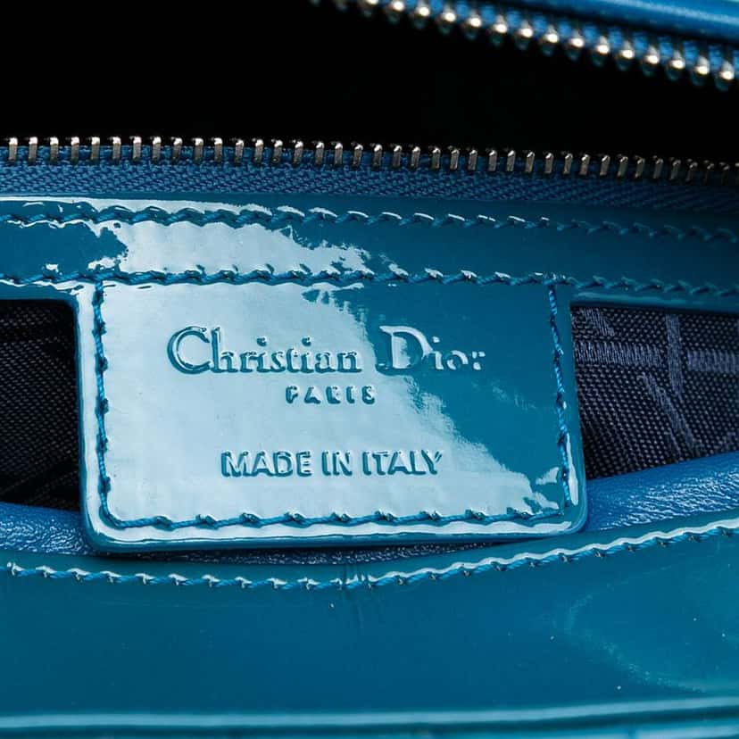 Dior Large Patent Cannage Lady Dior Blue Leather Good condition - Box View