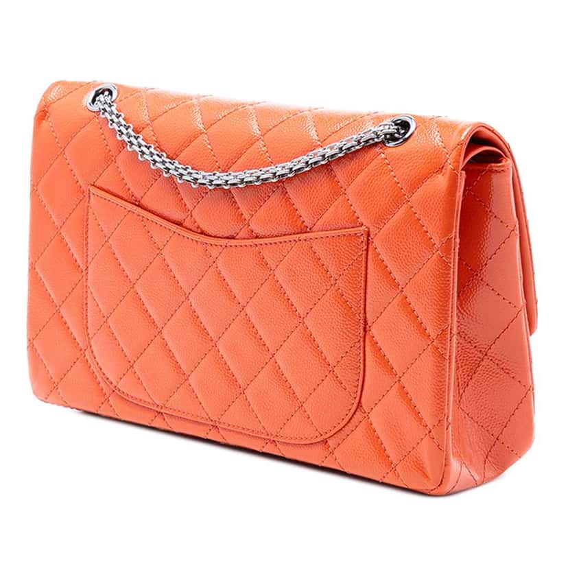 Chanel Quilted Patent Caviar Reissue 2.55 Double Flap 227 Orange Leather Good condition - Back View