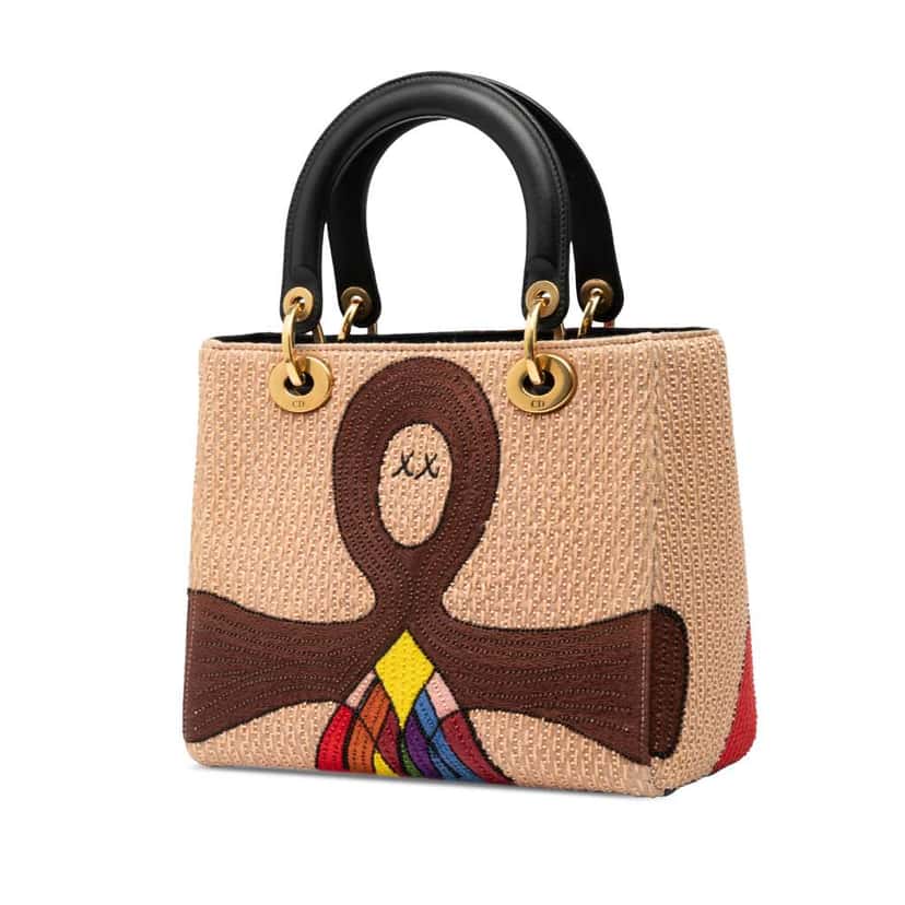 Dior Medium Canvas Beaded and Embroidered Tarot Judgment Lady Dior Brown Canvas Very good condition - Back View