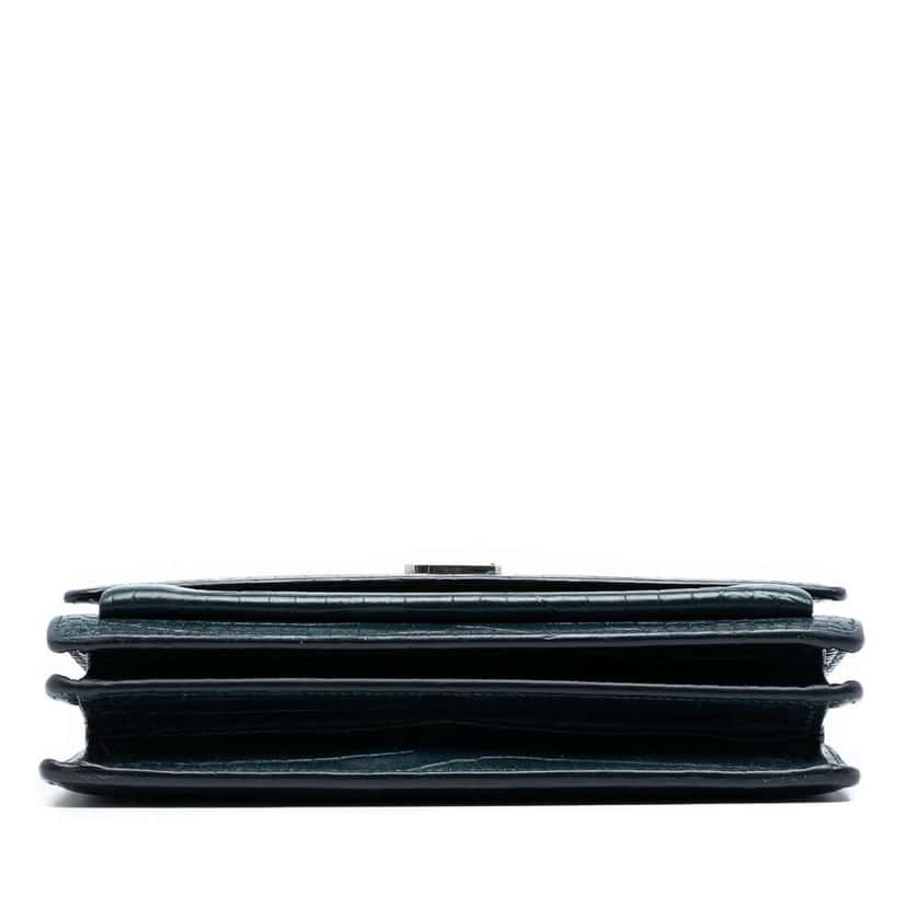 Saint Laurent Medium Croc Embossed Calfskin Sunset Flap Crossbody Blue Leather Good condition - Inside View