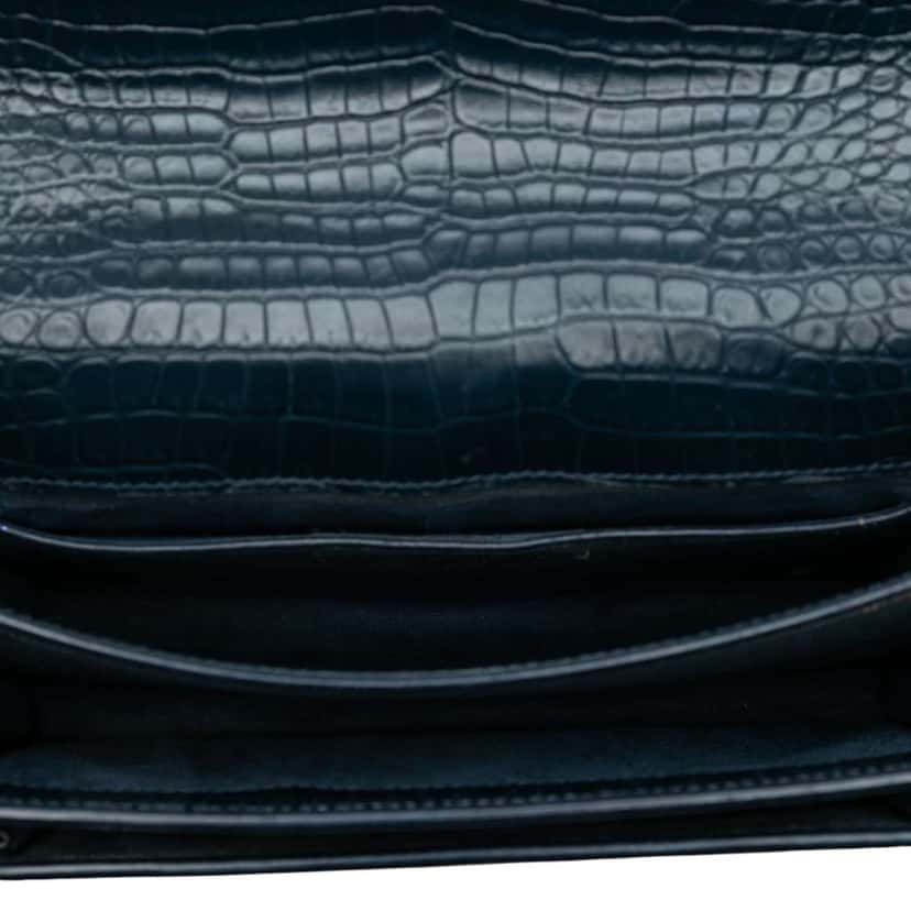Saint Laurent Medium Croc Embossed Calfskin Sunset Flap Crossbody Blue Leather Good condition - Model View