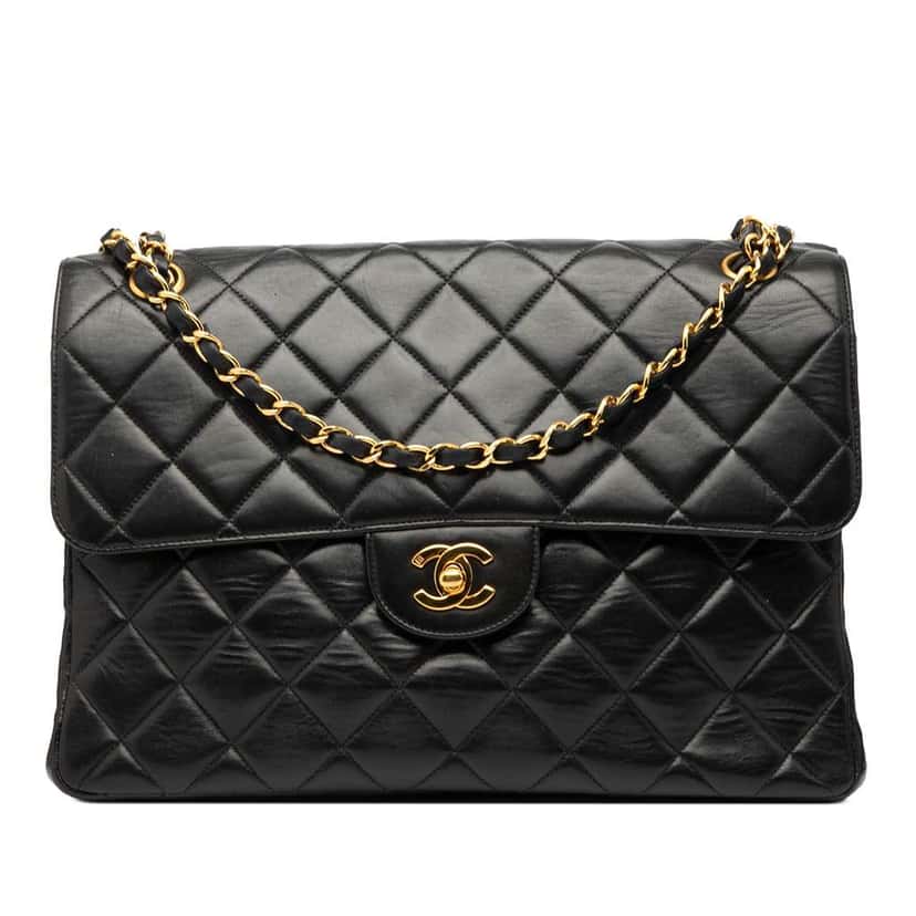 Chanel Jumbo Quilted Lambskin Double Sided Flap Black Leather Good condition - Front View