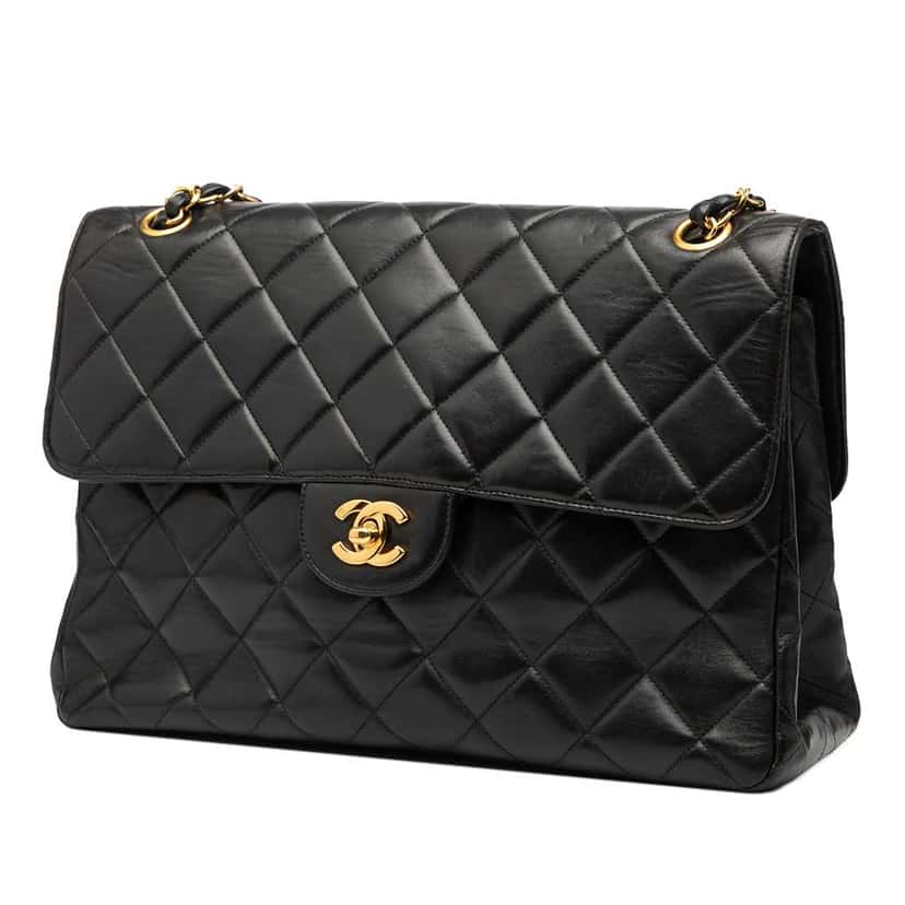 Chanel Jumbo Quilted Lambskin Double Sided Flap Black Leather Good condition - Back View
