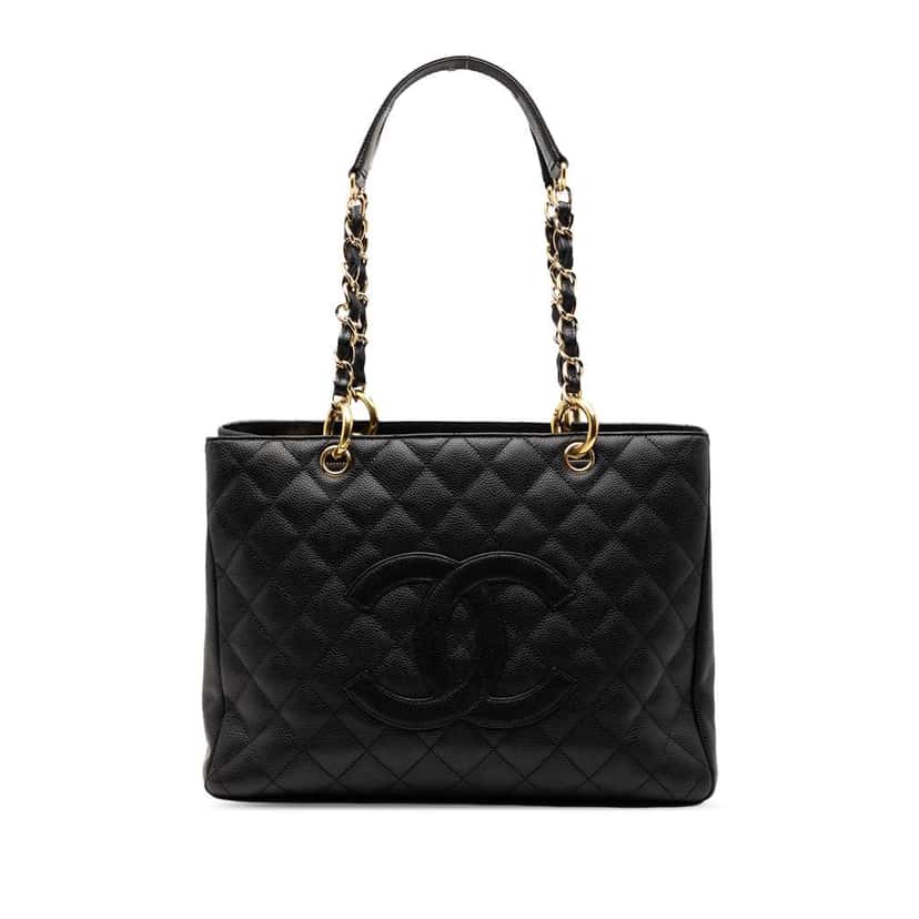 Chanel Caviar Grand Shopping Tote Black Leather Good condition - Front View