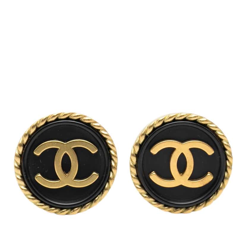Chanel Gold Plated CC Resin Round Clip On Earrings Gold Metal Good condition - Front View