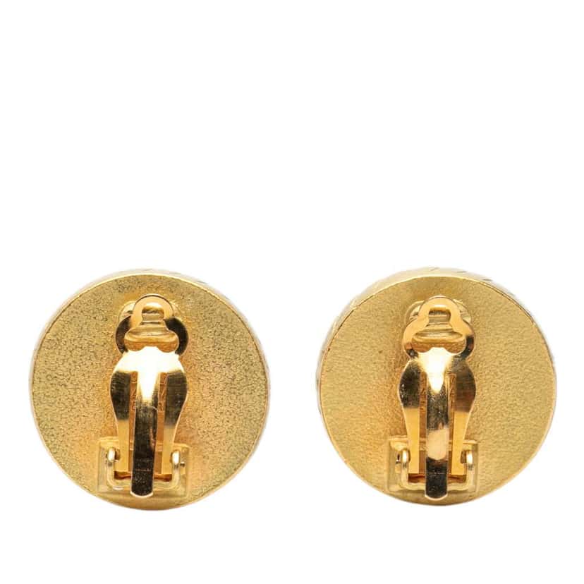 Chanel Gold Plated CC Resin Round Clip On Earrings Gold Metal Good condition - Back View