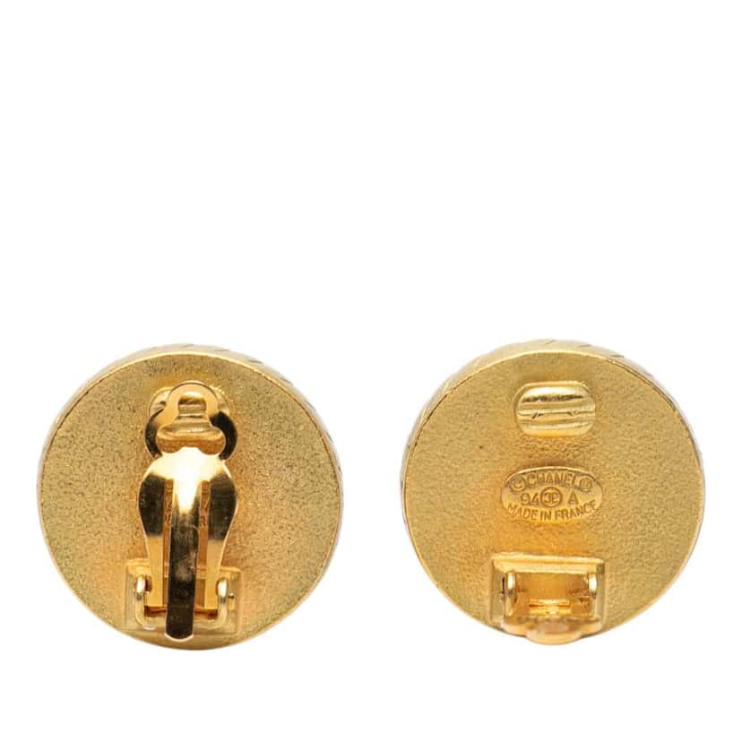 Chanel Gold Plated CC Resin Round Clip On Earrings Gold Metal Good condition - Inside View