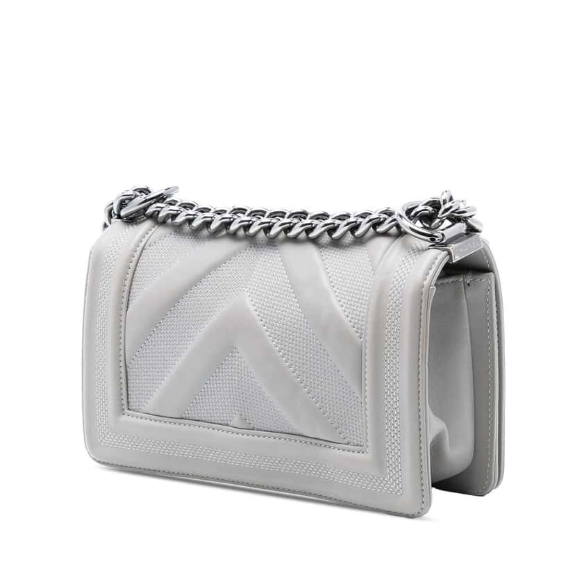 Chanel Small Chevron Stitched Calfskin Boy Flap Grey Leather Very good condition - Back View