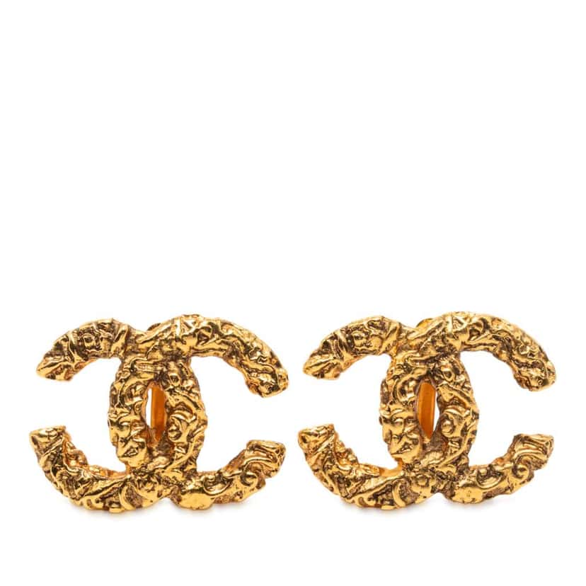 Chanel CC Gold Plated Lava Clip On Earrings Gold Metal Good condition - Front View