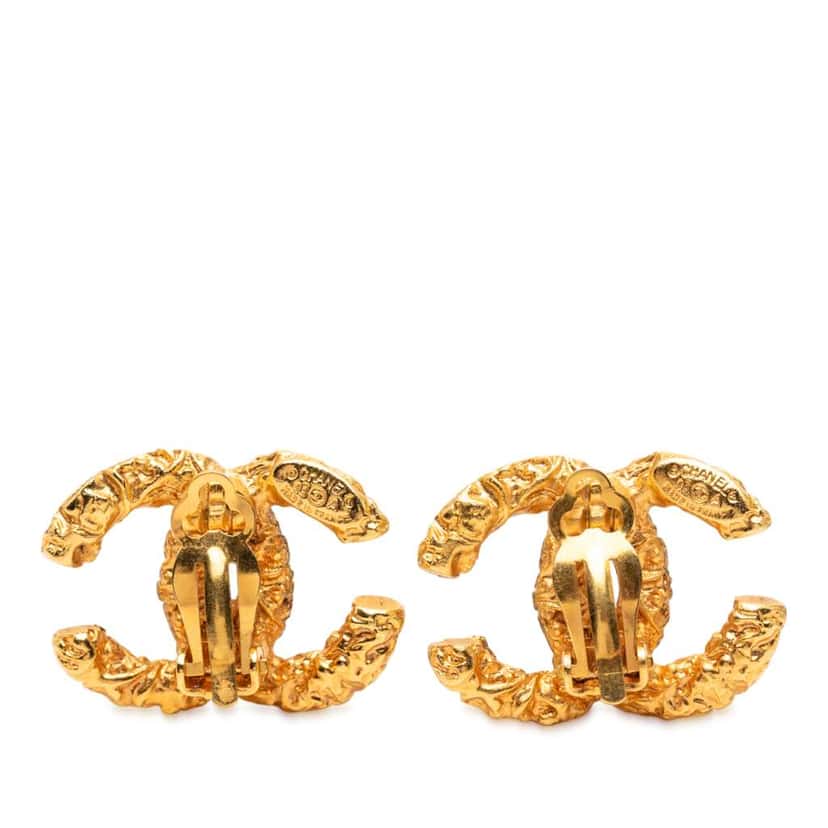 Chanel CC Gold Plated Lava Clip On Earrings Gold Metal Good condition - Back View