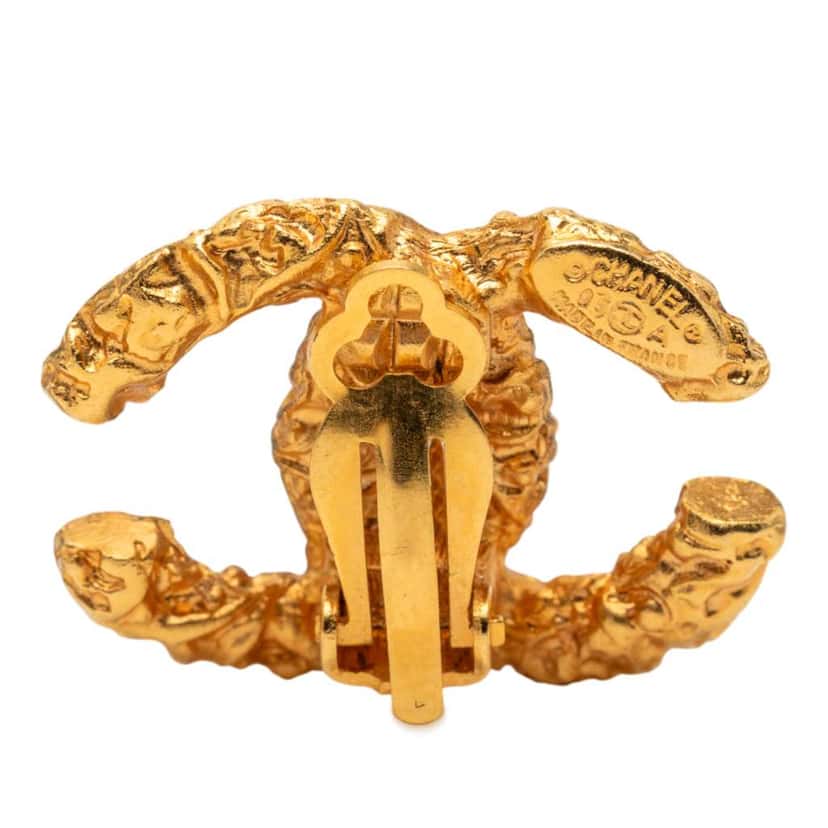 Chanel CC Gold Plated Lava Clip On Earrings Gold Metal Good condition - Inside View