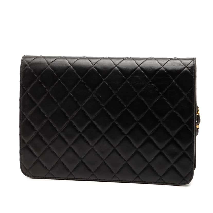 Chanel Medium CC Quilted Lambskin Single Flap Black Leather Good condition - Back View