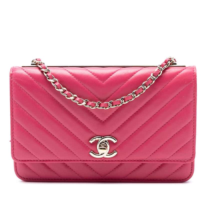 Chanel Chevron Lambskin Trendy CC Chain Wallet on Chain Pink Leather Very good condition - Front View