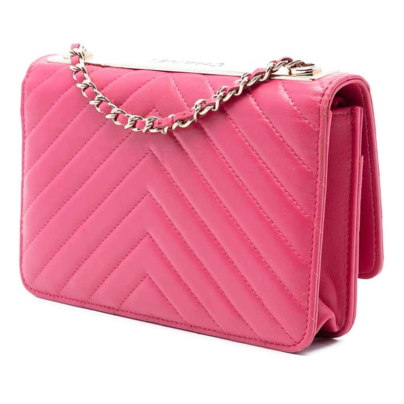 Chanel Chevron Lambskin Trendy CC Chain Wallet on Chain Pink Leather Very good condition - Back View