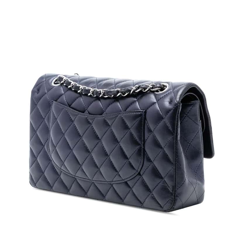 Chanel Medium Classic Lambskin Double Flap Blue Leather Good condition - Back View