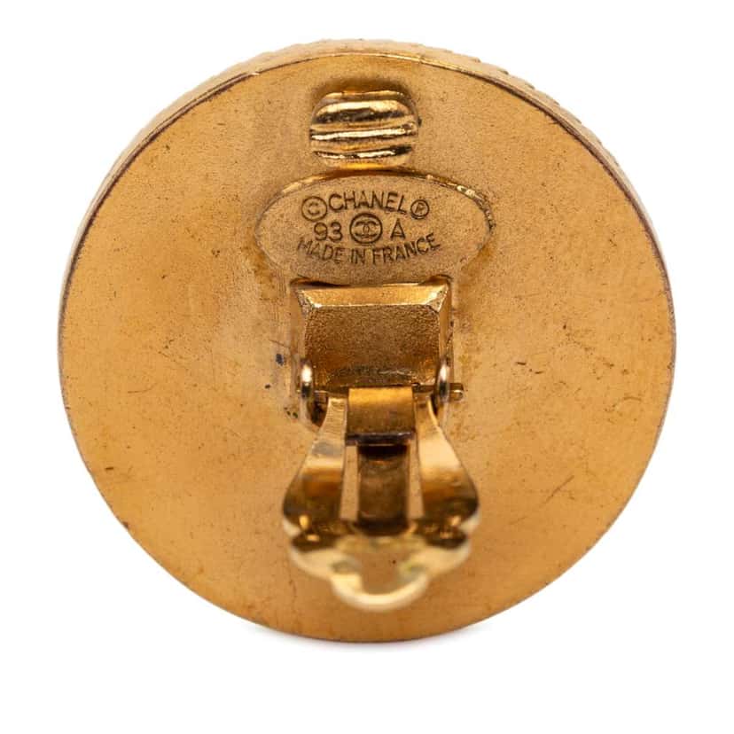 Chanel CC Gold Plated and Wood Round Button Clip On Earrings Gold Metal Good condition - Inside View
