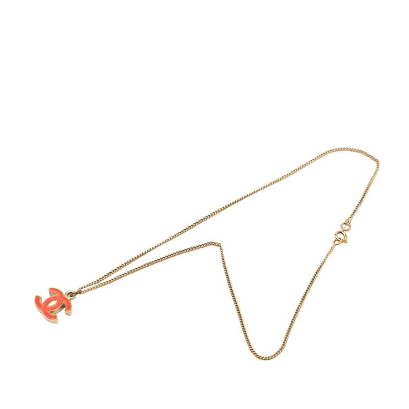 Chanel CC Gold Plated Enamel Pendant Necklace Gold Metal Good condition - Front View