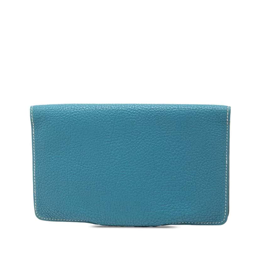 Hermès Togo Dogon Long Wallet Blue Leather Good condition - Back View