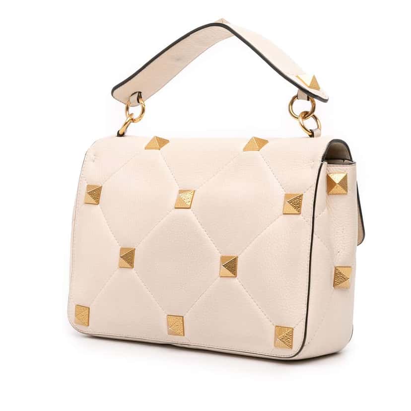 Valentino Large Grained Calfskin Roman Stud Satchel White Leather Very good condition - Back View