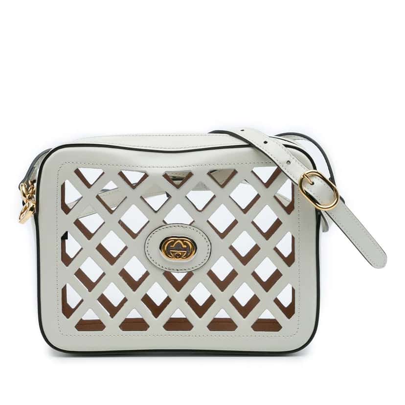 Gucci Cutout Leather and Flora Canvas Infinity Crossbody White Leather Very good condition - Front View