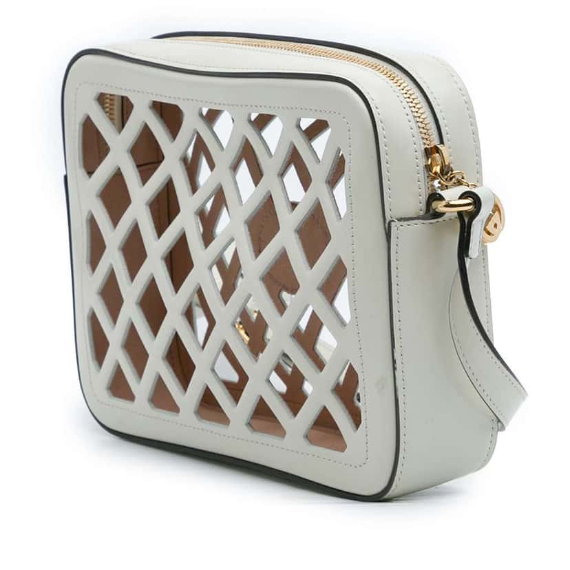 Gucci Cutout Leather and Flora Canvas Infinity Crossbody White Leather Very good condition - Back View