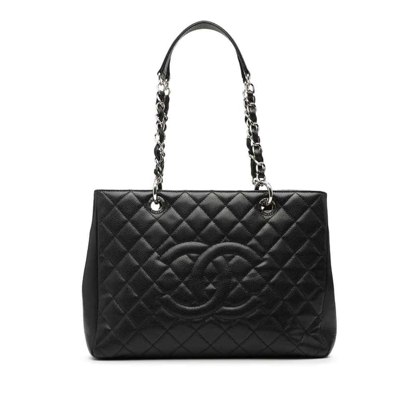 Chanel Caviar Grand Shopping Tote Black Leather Good condition - Front View