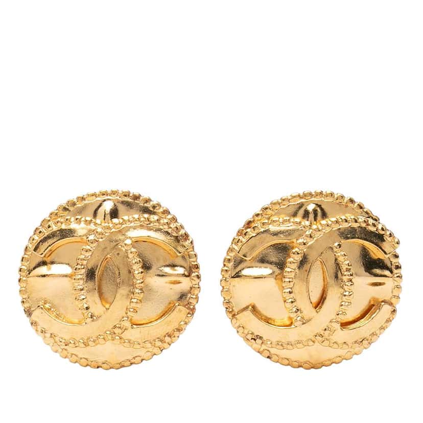 Chanel Gold Plated CC Round Clip on Earrings Gold Metal Good condition - Front View