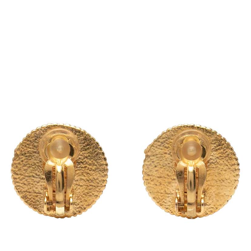 Chanel Gold Plated CC Round Clip on Earrings Gold Metal Good condition - Back View