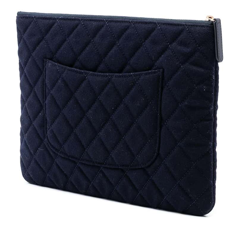 Chanel Paris Hamburg Medium Quilted Wool Coco Sailor Charms O Case Clutch Blue Wool Good condition - Back View
