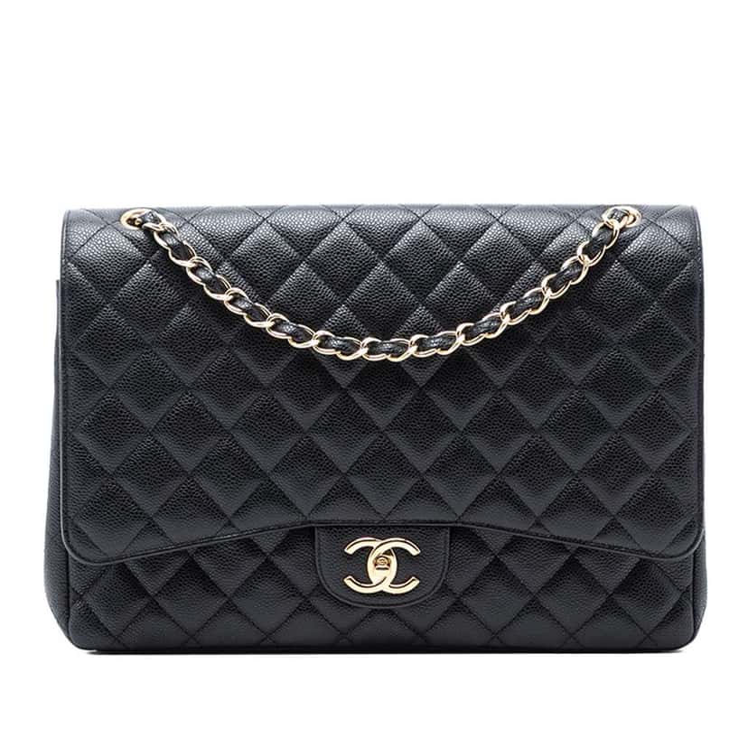 Chanel Maxi Classic Caviar Double Flap Black Leather Good condition - Front View