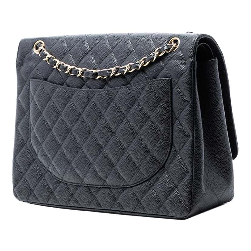 Chanel Maxi Classic Caviar Double Flap Black Leather Good condition - Back View