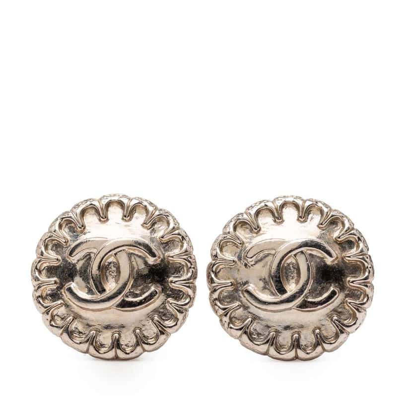 Chanel CC Silver Plated Clip on Earrings Silver Metal Good condition - Front View