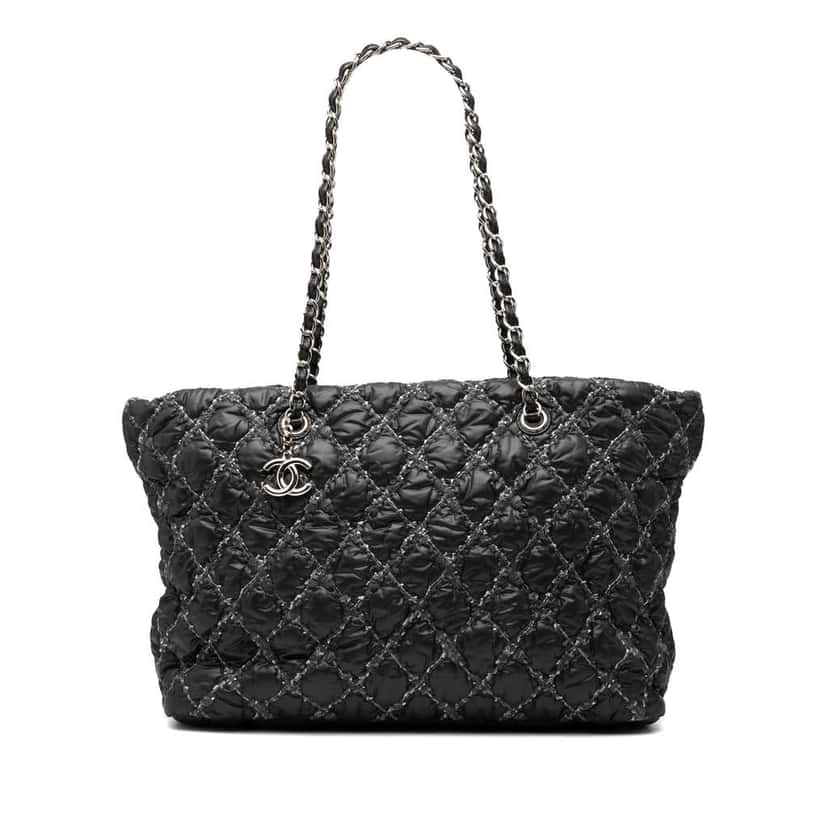 Chanel Paris Byzance Nylon Tweed On Stitch Tote Black Good condition - Front View