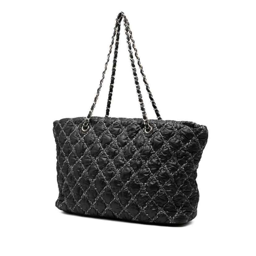 Chanel Paris Byzance Nylon Tweed On Stitch Tote Black Good condition - Back View