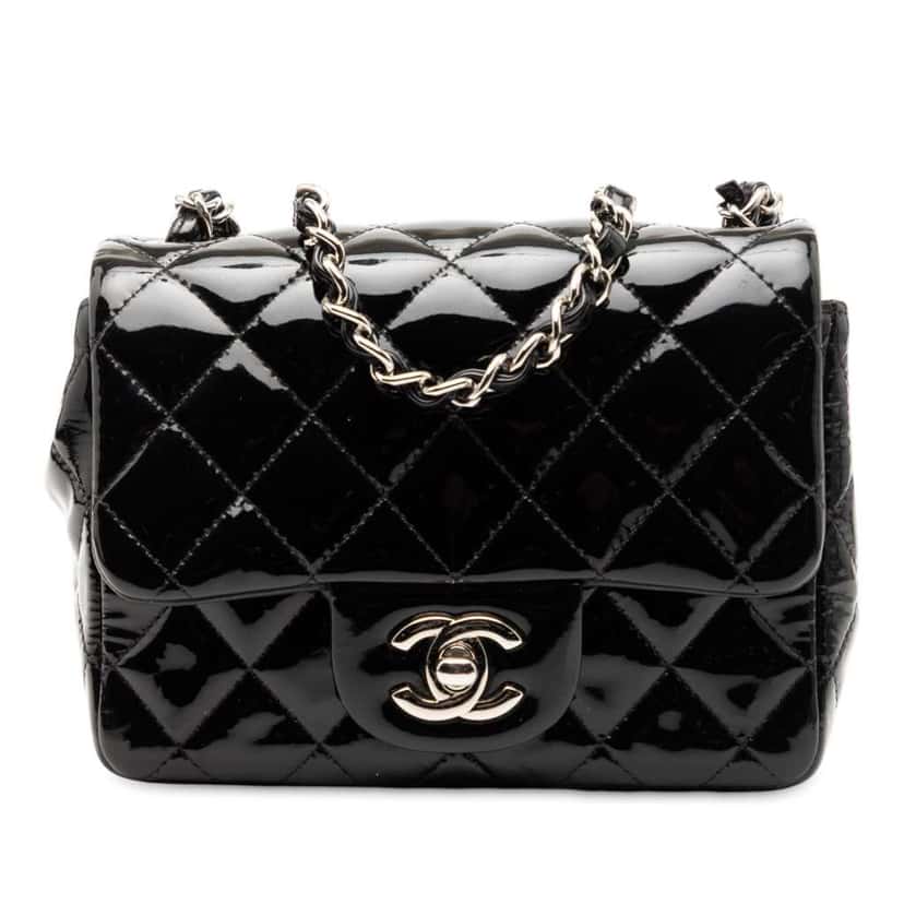 Chanel Mini Square Classic Patent Single Flap Black Leather Good condition - Front View