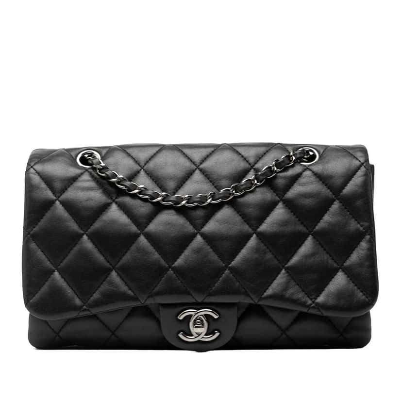 Chanel Jumbo Classic Lambskin 3 Compartment Flap Black Leather Good condition - Front View
