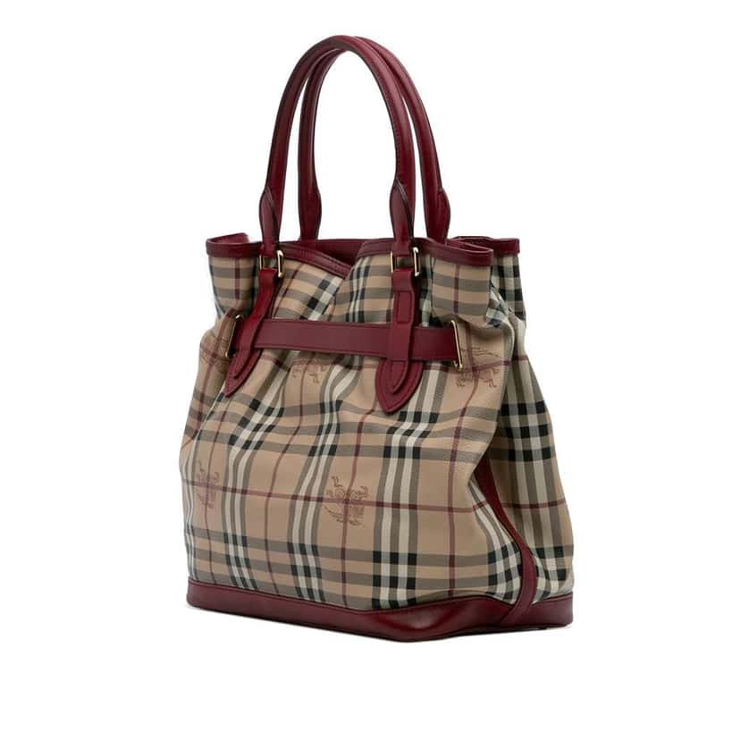 Burberry Haymarket Check Coated Canvas Golderton Satchel Brown Canvas Good condition - Back View