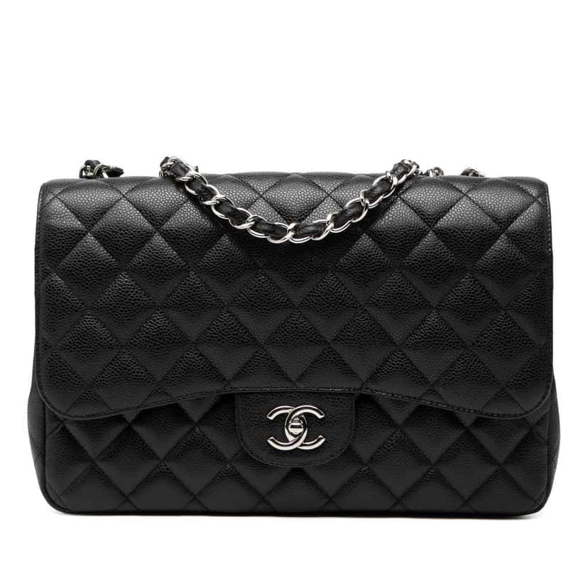 Chanel Jumbo Classic Caviar Double Flap Black Leather Good condition - Front View