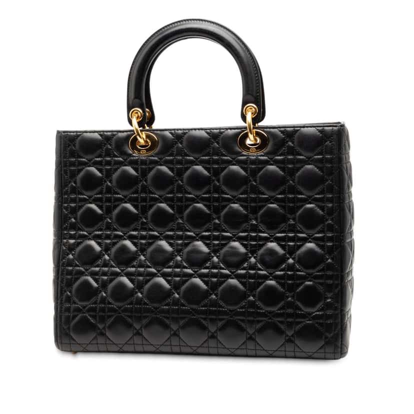 Dior Large Lambskin Cannage Lady Dior Black Leather Good condition - Back View
