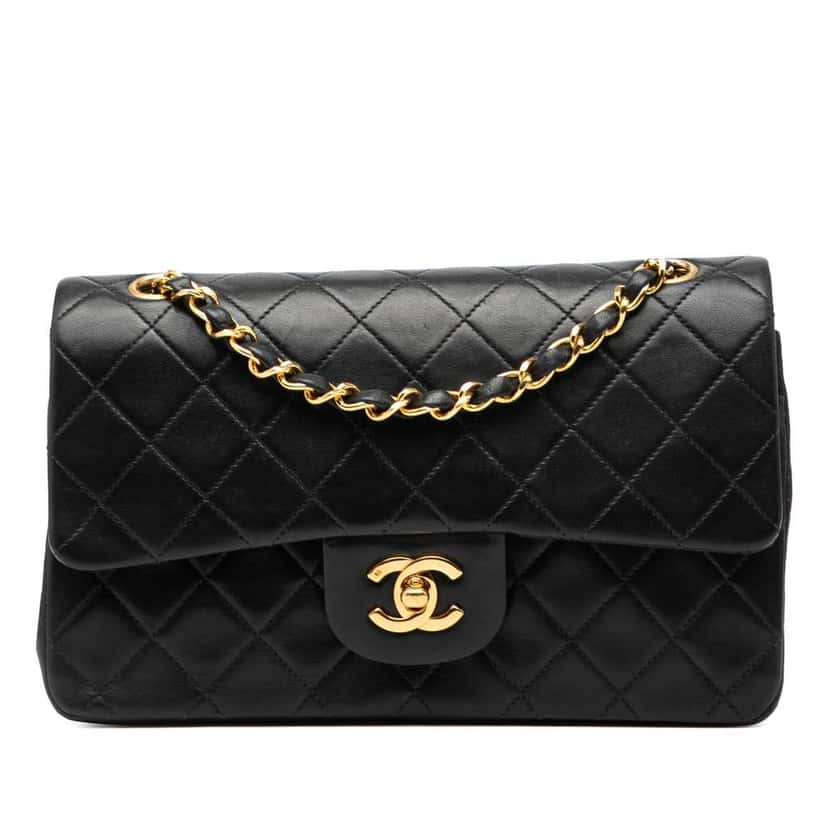 Chanel Small Classic Lambskin Double Flap Black Leather Good condition - Front View