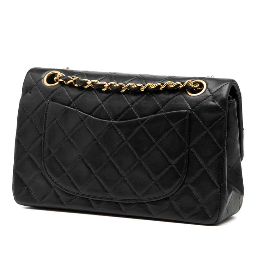Chanel Small Classic Lambskin Double Flap Black Leather Good condition - Back View