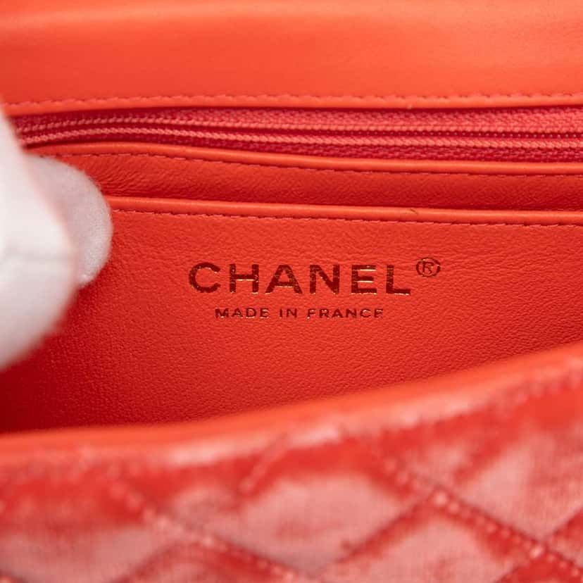 Chanel Mini Square Classic Velvet Single Flap Orange Velvet Good condition - Box View