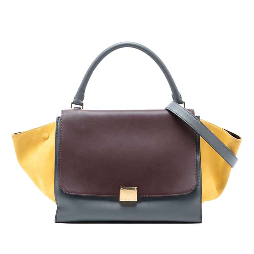 Celine Medium Tricolor Calfskin and Suede Trapeze Satchel Grey Leather Good condition - Front View