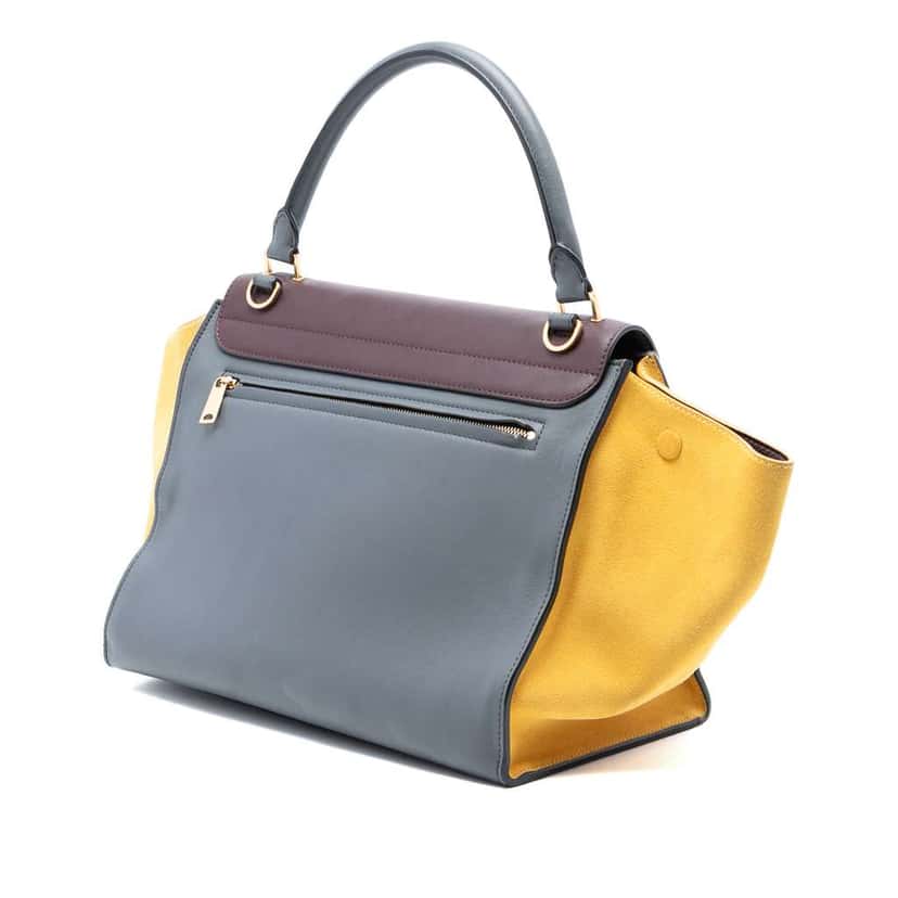 Celine Medium Tricolor Calfskin and Suede Trapeze Satchel Grey Leather Good condition - Back View
