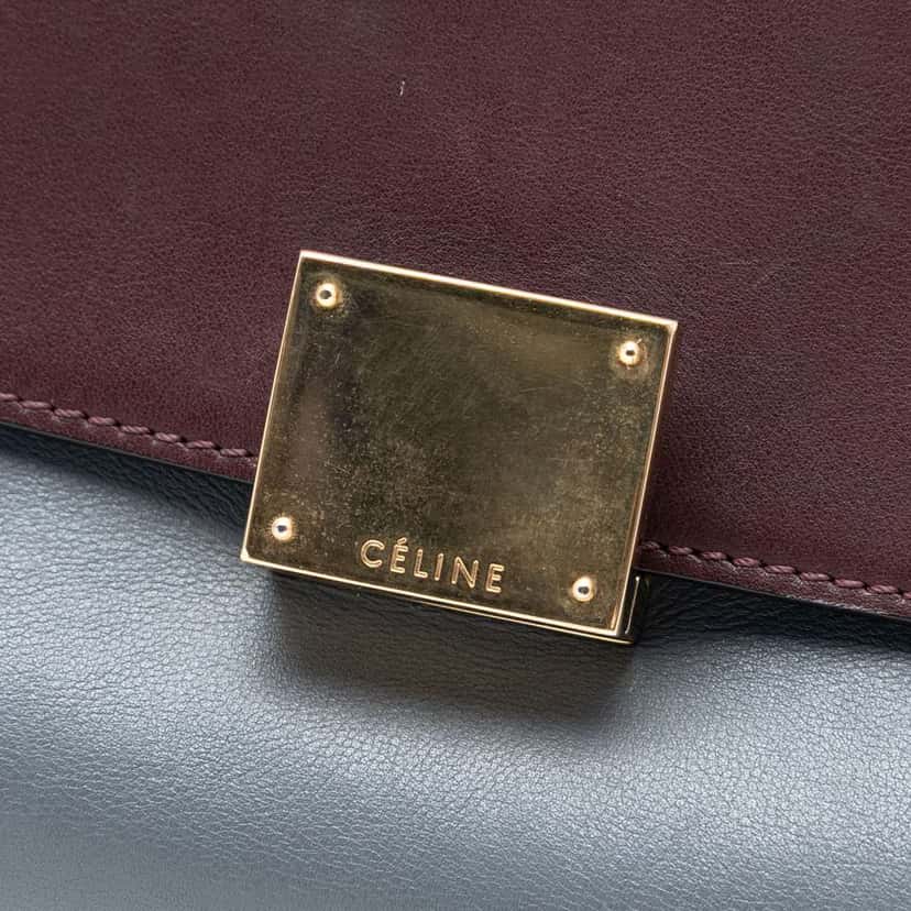Celine Medium Tricolor Calfskin and Suede Trapeze Satchel Grey Leather Good condition - Box View