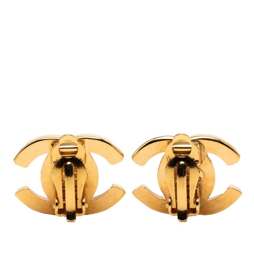Chanel Gold Plated CC Turn Lock Clip On Earrings Gold Metal Good condition - Back View