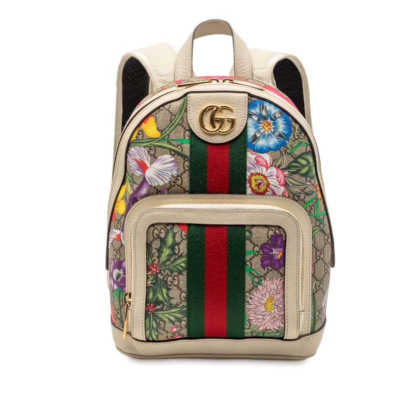 Gucci Small GG Supreme Flora Ophidia Backpack Brown Canvas Good condition - Front View