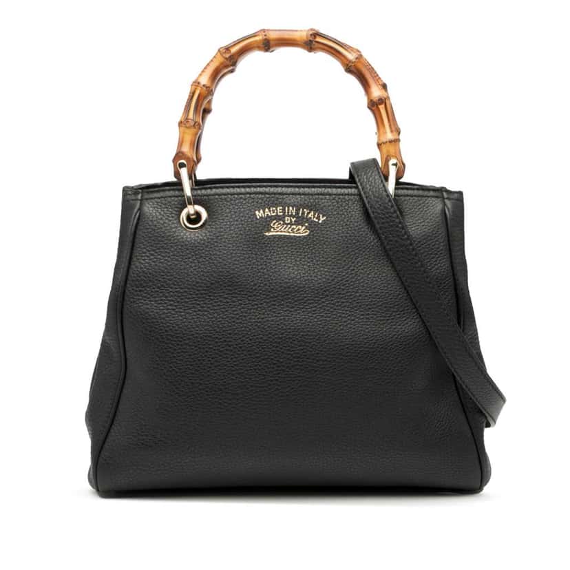 Gucci Small Calfskin Bamboo Shopper Satchel Black Leather Good condition - Front View
