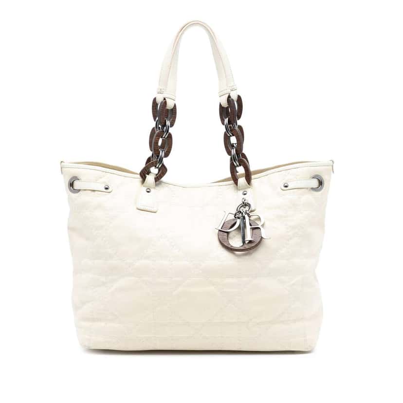 Dior Medium Coated Canvas Cannage Panarea Tote White Canvas Good condition - Front View