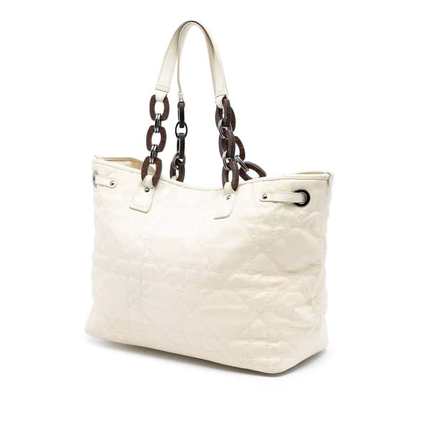 Dior Medium Coated Canvas Cannage Panarea Tote White Canvas Good condition - Back View